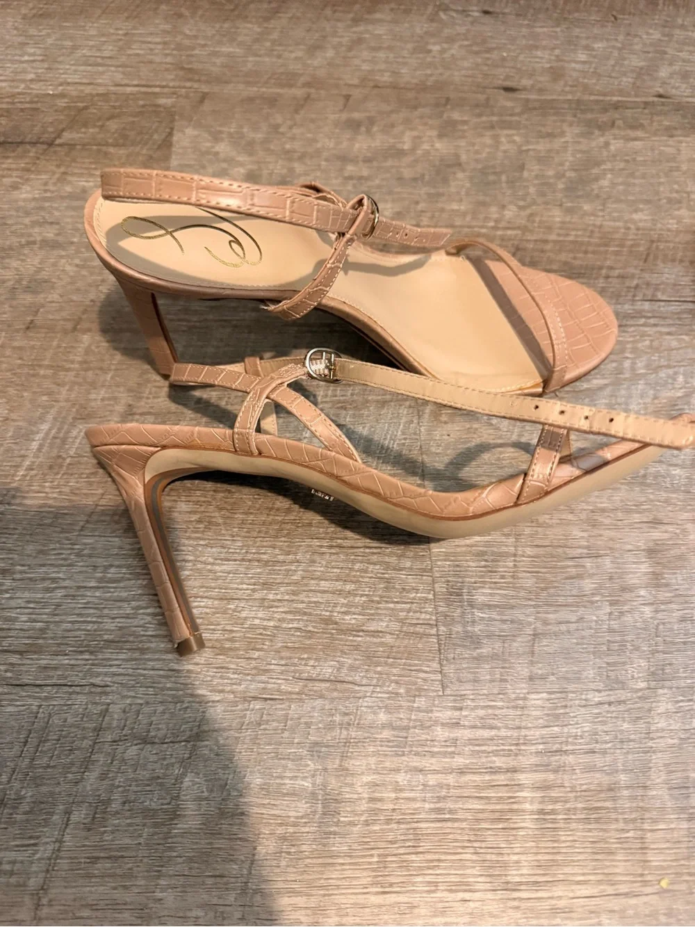 Sam Edelman Nude Patent Strappy Mid-Heel Sandals